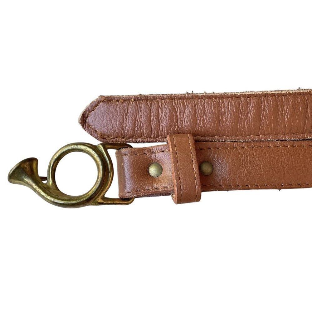 VTG 80s Leather French Hunting Horn Belt Brown Women’s 12 Classic Academia